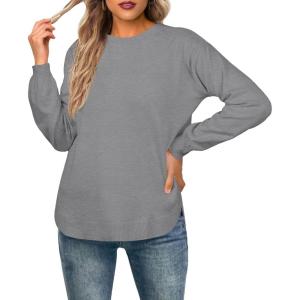 imageGRECERELLE Womens Long Sleeve Lightweight Crewneck Sweater Tops Casual Soft Knit Pullover JumperDark Gray