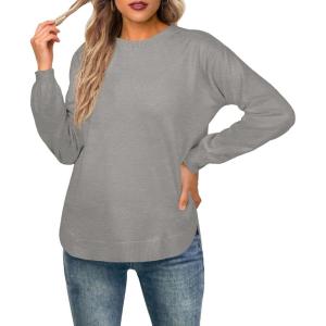 imageGRECERELLE Womens Long Sleeve Lightweight Crewneck Sweater Tops Casual Soft Knit Pullover JumperGray