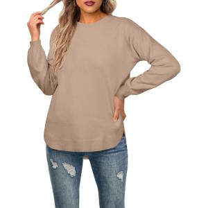 imageGRECERELLE Womens Long Sleeve Lightweight Crewneck Sweater Tops Casual Soft Knit Pullover JumperKhaki