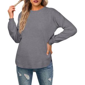 imageGRECERELLE Womens Long Sleeve Lightweight Crewneck Sweater Tops Casual Soft Knit Pullover JumperSteel Grey