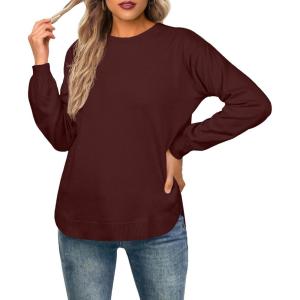 imageGRECERELLE Womens Long Sleeve Lightweight Crewneck Sweater Tops Casual Soft Knit Pullover JumperWine Red