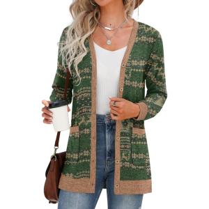 imageGRECERELLE Womens Long Sleeve Open Front Cardigan Button Down Ribbed Lightweight Knit Outerwear with PocketElk Green