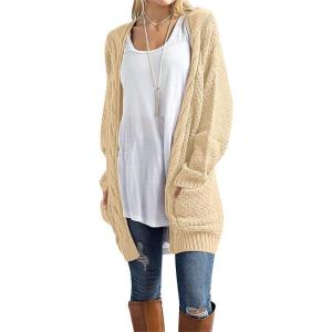 imageGRECERELLE Womens Loose Open Front Long Sleeve Chunky Knit Cable Cardigans Sweater with Pockets31 Apricot