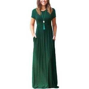 imageGRECERELLE Womens Short Sleeve Maxi Dresses Casual Long Dresses with PocketsDark Green