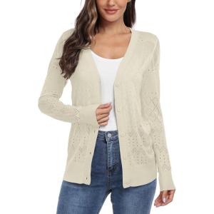 imageGRECERELLE Womens Summer Crochet Cardigans Long Sleeve Lightweight Casual Knit SweatersApricot