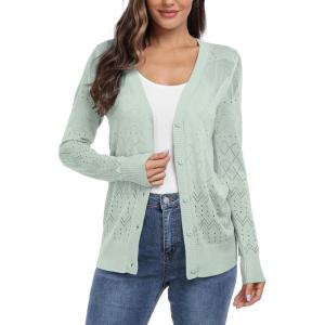 imageGRECERELLE Womens Summer Crochet Cardigans Long Sleeve Lightweight Casual Knit SweatersBean Green
