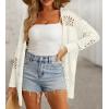 imageGRECERELLE 2025 Women Summer Crochet Boho Long Sleeve Lightweight Oversized Open Front Cardigan Sweaters Kimonos Tops01 White