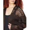 imageGRECERELLE 2025 Women Summer Crochet Boho Long Sleeve Lightweight Oversized Open Front Cardigan Sweaters Kimonos TopsCoffee