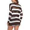 imageGRECERELLE 2025 Women Summer Crochet Boho Long Sleeve Lightweight Oversized Open Front Cardigan Sweaters Kimonos TopsCoffee White Striped