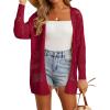 imageGRECERELLE 2025 Women Summer Crochet Boho Long Sleeve Lightweight Oversized Open Front Cardigan Sweaters Kimonos TopsJujube Red