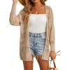 imageGRECERELLE 2025 Women Summer Crochet Boho Long Sleeve Lightweight Oversized Open Front Cardigan Sweaters Kimonos TopsKhaki