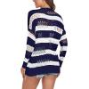 imageGRECERELLE 2025 Women Summer Crochet Boho Long Sleeve Lightweight Oversized Open Front Cardigan Sweaters Kimonos TopsNavy White Striped