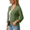 imageGRECERELLE Womens 34 Sleeve Summer Lightweight Knit Cropped Shrugs Cardigan SweaterArmy Green