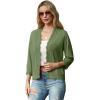 imageGRECERELLE Womens 34 Sleeve Summer Lightweight Knit Cropped Shrugs Cardigan SweaterArmy Green
