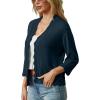imageGRECERELLE Womens 34 Sleeve Summer Lightweight Knit Cropped Shrugs Cardigan SweaterBlue Gray