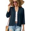 imageGRECERELLE Womens 34 Sleeve Summer Lightweight Knit Cropped Shrugs Cardigan SweaterBlue Gray