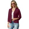 imageGRECERELLE Womens 34 Sleeve Summer Lightweight Knit Cropped Shrugs Cardigan SweaterBurgundy