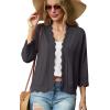 imageGRECERELLE Womens 34 Sleeve Summer Lightweight Knit Cropped Shrugs Cardigan SweaterDark Gray