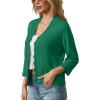imageGRECERELLE Womens 34 Sleeve Summer Lightweight Knit Cropped Shrugs Cardigan SweaterDark Green