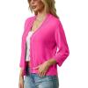 imageGRECERELLE Womens 34 Sleeve Summer Lightweight Knit Cropped Shrugs Cardigan SweaterHot Pink