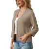 imageGRECERELLE Womens 34 Sleeve Summer Lightweight Knit Cropped Shrugs Cardigan SweaterKhaki