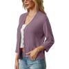 imageGRECERELLE Womens 34 Sleeve Summer Lightweight Knit Cropped Shrugs Cardigan SweaterPurple Gray