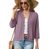 imageGRECERELLE Womens 34 Sleeve Summer Lightweight Knit Cropped Shrugs Cardigan SweaterPurple Gray