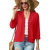 imageGRECERELLE Womens 34 Sleeve Summer Lightweight Knit Cropped Shrugs Cardigan SweaterRed