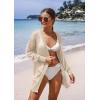 imageGRECERELLE Womens Lightweight Crochet Long Sleeve Loose Casual Open Front Cardigan Drape Sweaters Boho Summer Beach CoverupsBeige