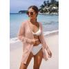 imageGRECERELLE Womens Lightweight Crochet Long Sleeve Loose Casual Open Front Cardigan Drape Sweaters Boho Summer Beach CoverupsCoral Pink