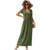 imageGRECERELLE Womens Long Maxi Dresses 2025 Short Sleeve V Neck Casual Summer Button Dress with PocketsAmry Green