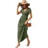 imageGRECERELLE Womens Long Maxi Dresses 2025 Short Sleeve V Neck Casual Summer Button Dress with PocketsAmry Green