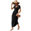 imageGRECERELLE Womens Long Maxi Dresses 2025 Short Sleeve V Neck Casual Summer Button Dress with PocketsBlack