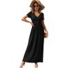 imageGRECERELLE Womens Long Maxi Dresses 2025 Short Sleeve V Neck Casual Summer Button Dress with PocketsBlack