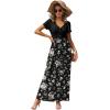 imageGRECERELLE Womens Long Maxi Dresses 2025 Short Sleeve V Neck Casual Summer Button Dress with PocketsBlack White Flower