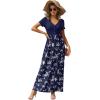 imageGRECERELLE Womens Long Maxi Dresses 2025 Short Sleeve V Neck Casual Summer Button Dress with PocketsBlue Small Flower