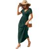 imageGRECERELLE Womens Long Maxi Dresses 2025 Short Sleeve V Neck Casual Summer Button Dress with PocketsDrak Green