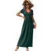 imageGRECERELLE Womens Long Maxi Dresses 2025 Short Sleeve V Neck Casual Summer Button Dress with PocketsDrak Green