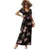 imageGRECERELLE Womens Long Maxi Dresses 2025 Short Sleeve V Neck Casual Summer Button Dress with PocketsFlower Broken Rose Black