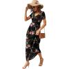 imageGRECERELLE Womens Long Maxi Dresses 2025 Short Sleeve V Neck Casual Summer Button Dress with PocketsFlower Broken Rose Black