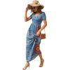 imageGRECERELLE Womens Long Maxi Dresses 2025 Short Sleeve V Neck Casual Summer Button Dress with PocketsFlower Colorful Round Blue