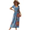imageGRECERELLE Womens Long Maxi Dresses 2025 Short Sleeve V Neck Casual Summer Button Dress with PocketsFlower Colorful Round Blue