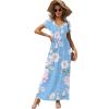 imageGRECERELLE Womens Long Maxi Dresses 2025 Short Sleeve V Neck Casual Summer Button Dress with PocketsFlower Kapok Light Blue