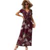 imageGRECERELLE Womens Long Maxi Dresses 2025 Short Sleeve V Neck Casual Summer Button Dress with PocketsFlower Lagerstroemia Wine