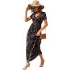 imageGRECERELLE Womens Long Maxi Dresses 2025 Short Sleeve V Neck Casual Summer Button Dress with PocketsFlower Mantian March Red