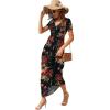 imageGRECERELLE Womens Long Maxi Dresses 2025 Short Sleeve V Neck Casual Summer Button Dress with PocketsFlower Red Brown Black