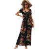 imageGRECERELLE Womens Long Maxi Dresses 2025 Short Sleeve V Neck Casual Summer Button Dress with PocketsFlower Red Brown Black