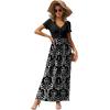 imageGRECERELLE Womens Long Maxi Dresses 2025 Short Sleeve V Neck Casual Summer Button Dress with PocketsFlowers Black White