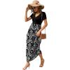 imageGRECERELLE Womens Long Maxi Dresses 2025 Short Sleeve V Neck Casual Summer Button Dress with PocketsFlowers Black White