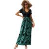 imageGRECERELLE Womens Long Maxi Dresses 2025 Short Sleeve V Neck Casual Summer Button Dress with PocketsFlowers Blue Green